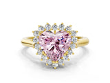 Yellow gold Fancy Pink Heart  Cut Diamond Halo Ring with Solitaire Band and Prong Setting_53
