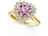 Yellow gold Fancy Pink Heart  Cut Diamond Halo Ring with Solitaire Band and Prong Setting_54