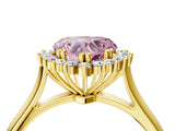 Yellow gold Fancy Pink Heart  Cut Diamond Halo Ring with Solitaire Band and Prong Setting_57