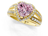 Yellow gold Fancy Pink Heart Cut Diamond Halo Ring with Split Shank Pavé Band and Four-Prong Setting_1