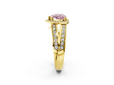 Yellow gold Fancy Pink Heart Cut Diamond Halo Ring with Split Shank Pavé Band and Four-Prong Setting_2
