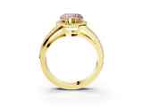Yellow gold Fancy Pink Heart Cut Diamond Halo Ring with Split Shank Pavé Band and Four-Prong Setting_3
