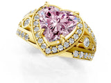 Yellow gold Fancy Pink Heart Cut Diamond Halo Ring with Split Shank and Bezel Accents and Four-Prong Setting_1