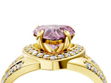 Yellow gold Fancy Pink Heart Cut Diamond Halo Ring with Split Shank and Bezel Accents and Four-Prong Setting_4