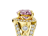Yellow gold Fancy Pink Heart Cut Diamond Halo Ring with Split Shank and Bezel Accents and Four-Prong Setting_5