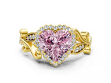 Yellow gold Fancy Pink Heart Cut Diamond Halo Ring with Vintage Split Shank and Four-Prong Setting_37