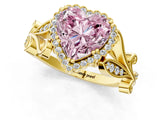 Yellow gold Fancy Pink Heart Cut Diamond Halo Ring with Vintage Split Shank and Four-Prong Setting_38