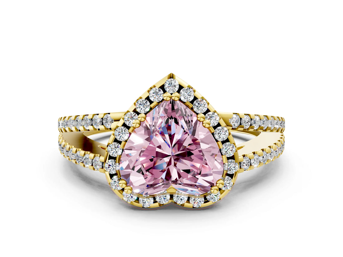 Yellow gold Fancy Pink Heart Cut Diamond Halo Split Shank Engagement Ring_39