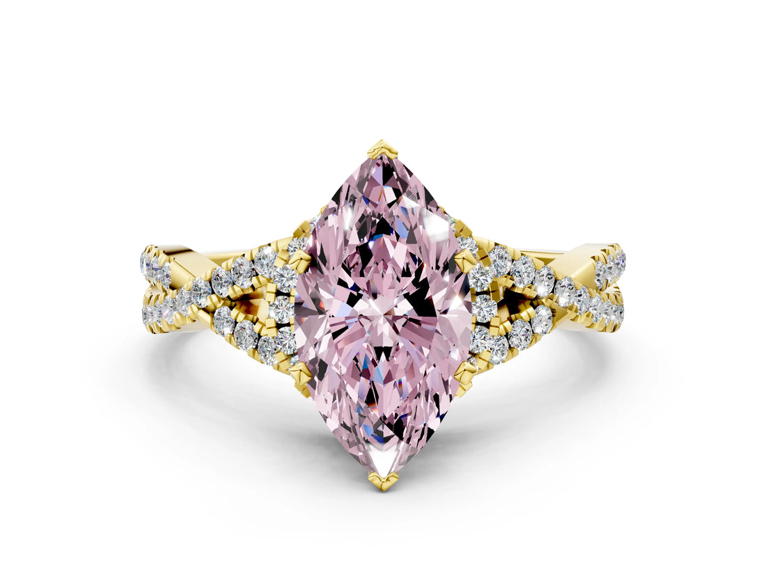 Yellow gold Fancy Pink Heart Cut Diamond  Halo Twist Band Solitaire Prong Setting Ring_42