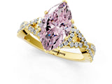 Yellow gold Fancy Pink Heart Cut Diamond  Halo Twist Band Solitaire Prong Setting Ring_43