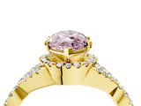 Yellow gold Fancy Pink Heart Cut Diamond  Halo Twist Band Solitaire Prong Setting Ring_46