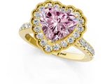 Yellow gold Fancy Pink Heart  Cut Diamond Milgrain Floral Halo Engagement Ring with Pavé Band_16