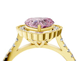 Yellow gold Fancy Pink Heart  Cut Diamond Milgrain Floral Halo Engagement Ring with Pavé Band_19