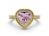 Yellow gold Fancy Pink Heart Cut Diamond Milgrain Halo Engagement Ring with Round Pavé Band and Prong Setting_27