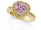 Yellow gold Fancy Pink Heart Cut Diamond Milgrain Halo Engagement Ring with Round Pavé Band and Prong Setting_28