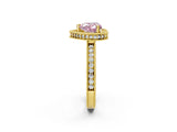 Yellow gold Fancy Pink Heart Cut Diamond Milgrain Halo Engagement Ring with Round Pavé Band and Prong Setting_29