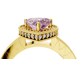 Yellow gold Fancy Pink Heart Cut Diamond Milgrain Halo Engagement Ring with Round Pavé Band and Prong Setting_31