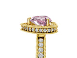 Yellow gold Fancy Pink Heart Cut Diamond Milgrain Halo Engagement Ring with Round Pavé Band and Prong Setting_32