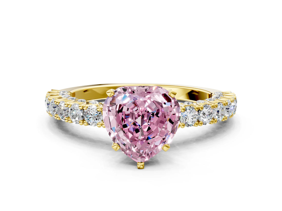 Yellow gold Fancy Pink Heart Cut Diamond Pavé Band Solitaire Ring with Prong Setting_60