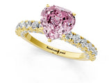 Yellow gold Fancy Pink Heart Cut Diamond Pavé Band Solitaire Ring with Prong Setting_61