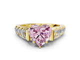 Yellow gold Fancy Pink Heart  Cut Diamond Pavé Band Solitaire with Four-Prong Setting_15