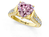 Yellow gold Fancy Pink Heart  Cut Diamond Pavé Band Solitaire with Four-Prong Setting_16
