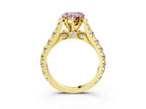 Yellow gold Fancy Pink Heart  Cut Diamond Pavé Band Solitaire with Four-Prong Setting_18