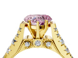 Yellow gold Fancy Pink Heart  Cut Diamond Pavé Band Solitaire with Four-Prong Setting_19