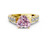 Yellow gold Fancy Pink Heart  Cut Diamond Pavé Band Solitaire with Four-Prong Setting_3