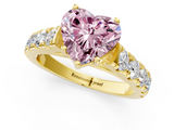 Yellow gold Fancy Pink Heart  Cut Diamond Pavé Band Solitaire with Four-Prong Setting_4