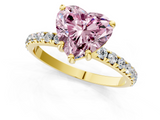 Yellow gold Fancy Pink Heart  Cut Diamond Pavé Band Solitaire with Four-Prong Setting_4