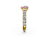 Yellow gold Fancy Pink Heart  Cut Diamond Pavé Band Solitaire with Four-Prong Setting_5