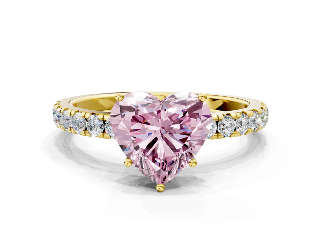 Yellow gold Fancy Pink Heart Cut Diamond Pavé Solitaire Engagement Ring with Four-Prong Setting_134