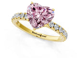 Yellow gold Fancy Pink Heart Cut Diamond Pavé Solitaire Engagement Ring with Four-Prong Setting_135