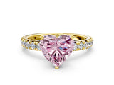 Yellow gold Fancy Pink Heart Cut Diamond Pavé Solitaire Ring with Round Band and Prong Setting_12