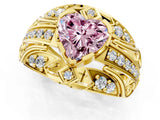 Yellow gold Fancy Pink Heart Cut Diamond Pave Art Deco Split Shank Ring with Four-Prong Setting_1