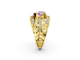 Yellow gold Fancy Pink Heart Cut Diamond Pave Art Deco Split Shank Ring with Four-Prong Setting_2