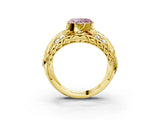 Yellow gold Fancy Pink Heart Cut Diamond Pave Art Deco Split Shank Ring with Four-Prong Setting_3