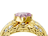 Yellow gold Fancy Pink Heart Cut Diamond Pave Art Deco Split Shank Ring with Four-Prong Setting_4