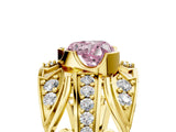 Yellow gold Fancy Pink Heart Cut Diamond Pave Art Deco Split Shank Ring with Four-Prong Setting_5