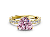 Yellow gold Fancy Pink Heart Cut Diamond Pave Band Solitaire Ring with Four-Prong Setting_51