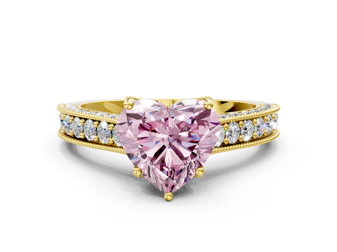 Yellow gold Fancy Pink Heart  Cut Diamond Pave Band with Four-Prong Setting_37