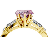 Yellow gold Fancy Pink Heart  Cut Diamond Ring with Baguette Side Stones, Channel Set Band, and Four-Prong Setting_7