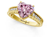 Yellow gold Fancy Pink Heart Cut Diamond Ring with Milgrain Pavé Band and Four-Prong Setting_21