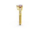 Yellow gold Fancy Pink Heart Cut Diamond Ring with Milgrain Pavé Band and Four-Prong Setting_22