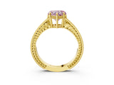 Yellow gold Fancy Pink Heart Cut Diamond Ring with Milgrain Pavé Band and Four-Prong Setting_23