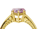 Yellow gold Fancy Pink Heart Cut Diamond Ring with Milgrain Pavé Band and Four-Prong Setting_24