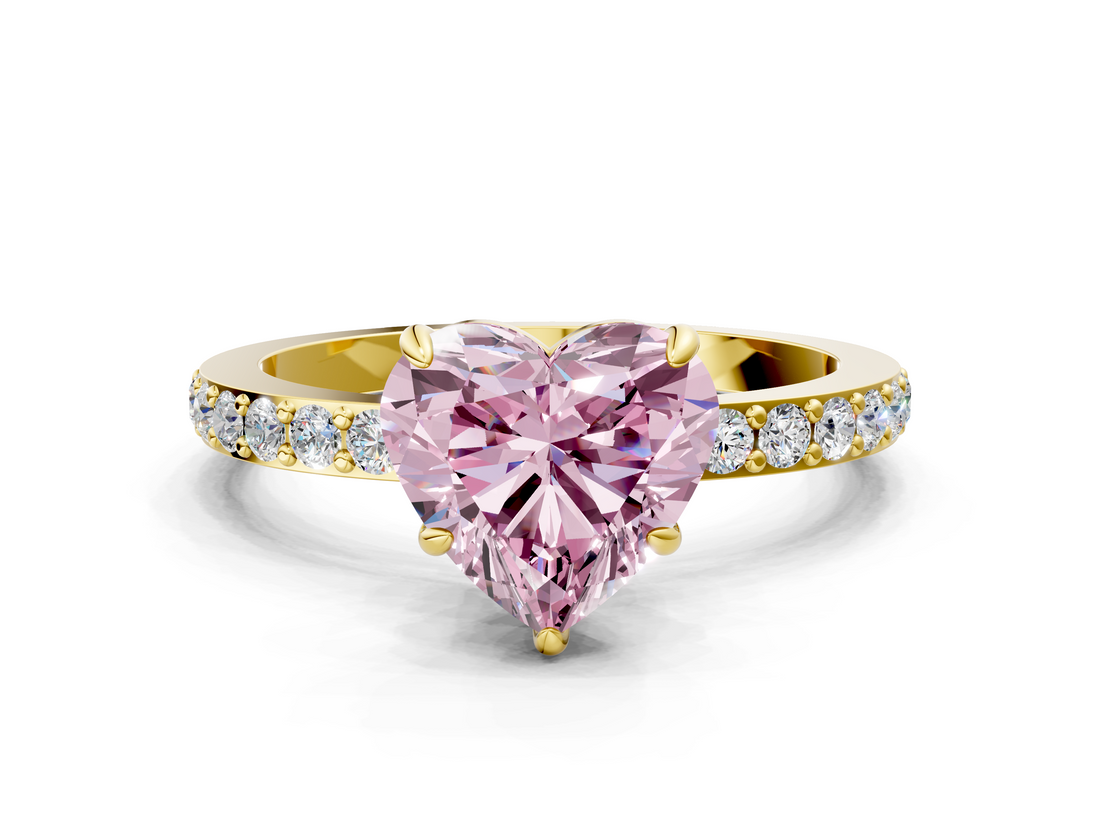 Yellow gold Fancy Pink Heart  Cut Diamond Ring with Pavé Band and Four-Prong Setting_36