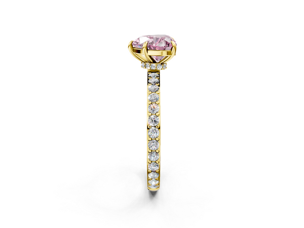 14K Yellow Gold 2.01 Carat Pink VVS2 Heart Diamond Pavé Engagement Ring with Round Accents and Prong Setting