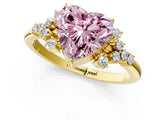 Yellow gold Fancy Pink Heart Cut Diamond Ring with Side Stones and Four-Prong Setting_109